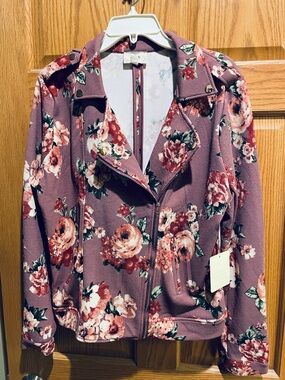 Floral Bomber Jacket in Mauve Pink - Women's Moto Style